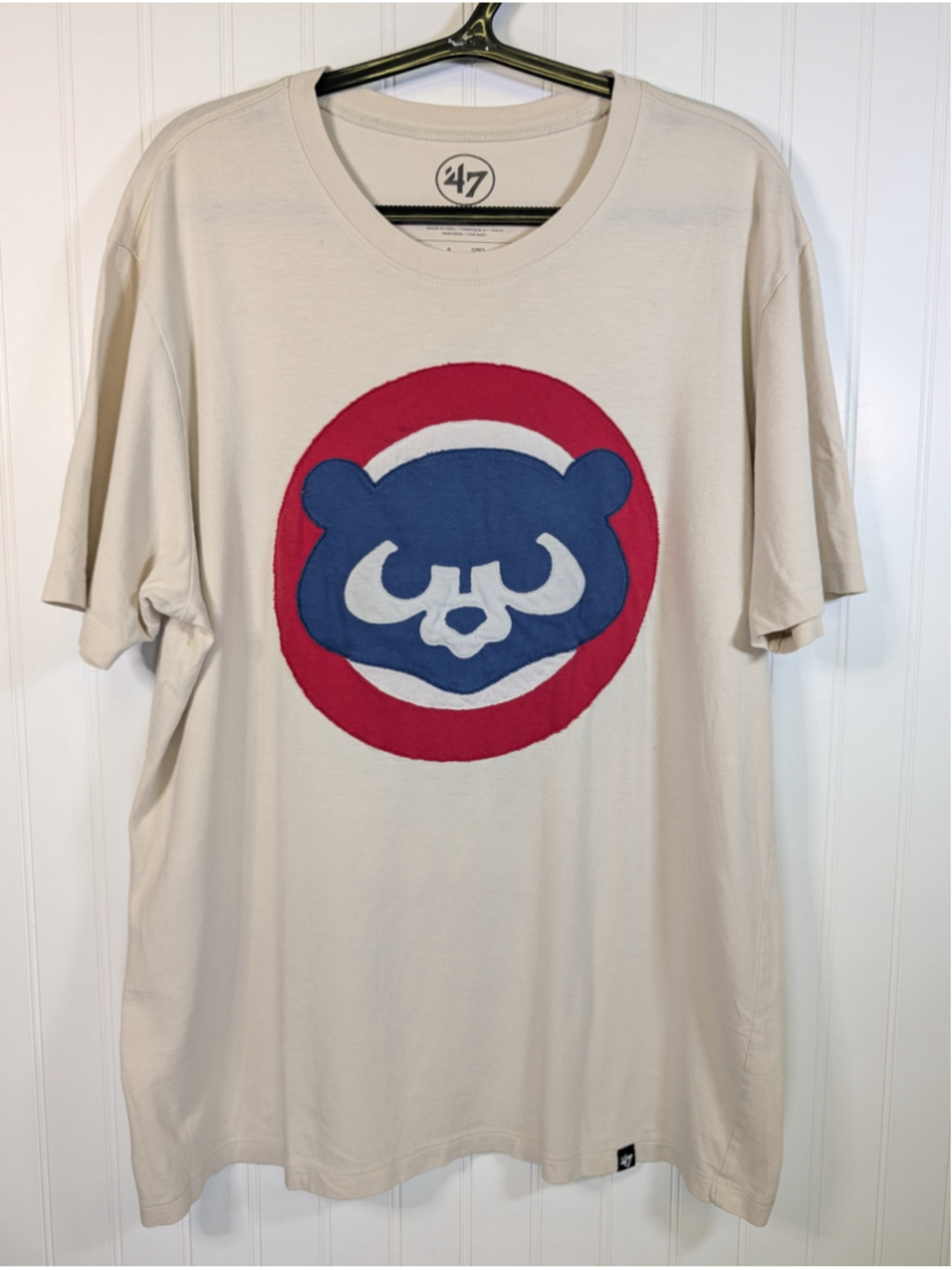 Chicago Cubs '47 Brand Vintage Tee Cream Size Medium Retro Logo Baseball T-Shirt